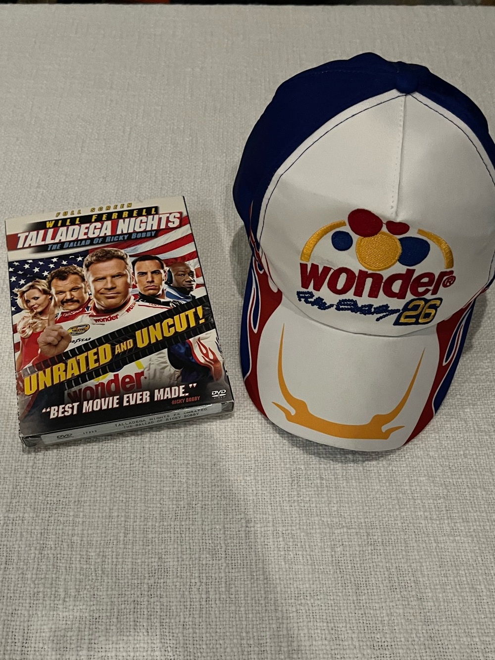 NEW Talladega Nights Ricky Bobby DVD + Hat Costume Bundle - Wonder Bread #26